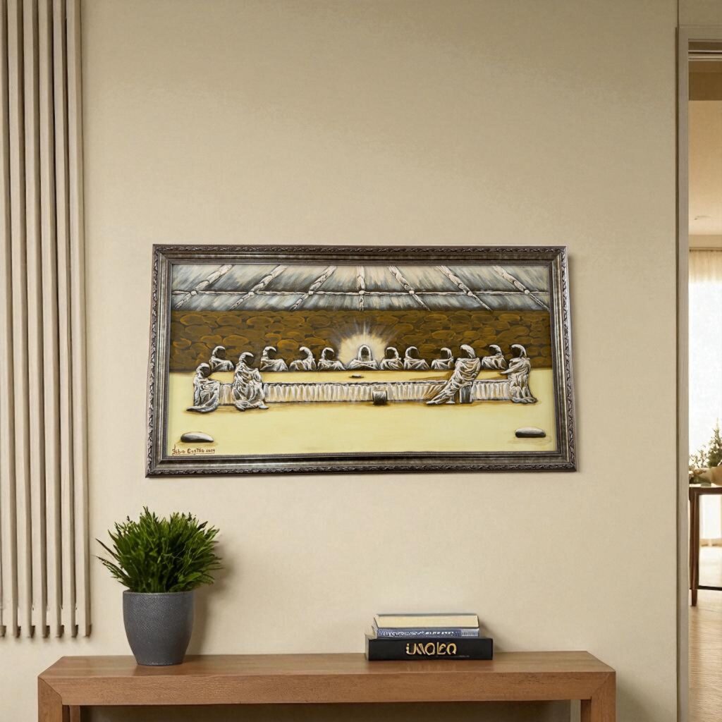 Quadro pintura em Alto Relevo – Santa Ceia