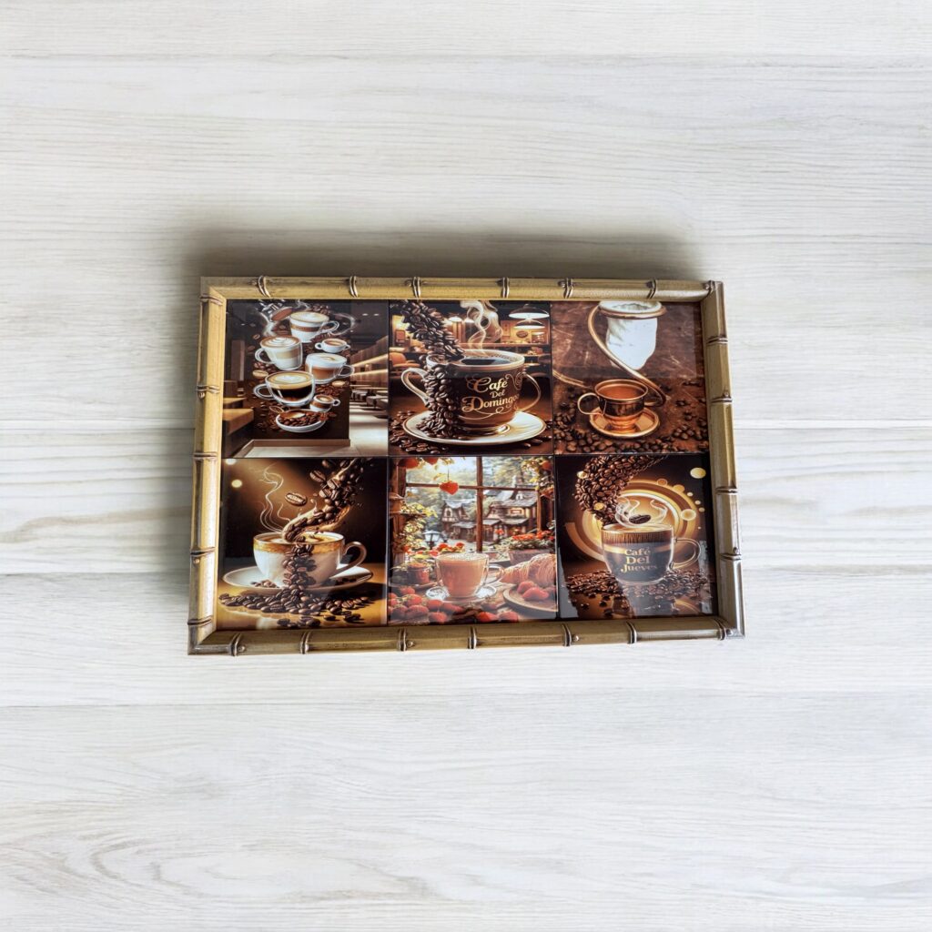 Bandeja em azulejo com moldura bambu